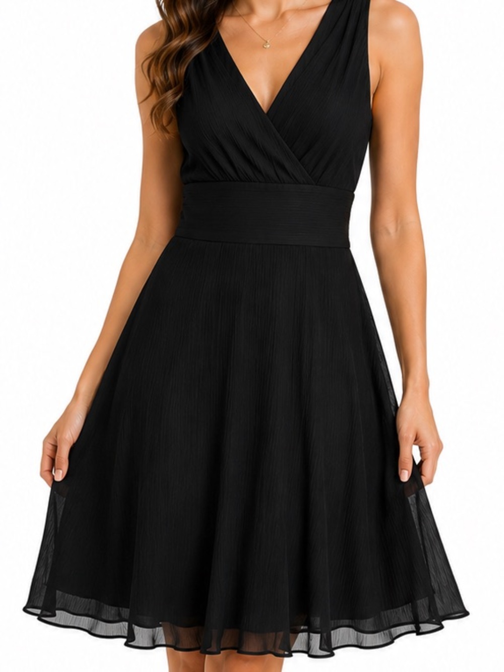 J. Crew Black Sleeveless V-Neck Midi Dress with Fitted Waist